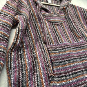 San Jose Baja Hoodie Womens L Pink Mexican Southwest Wool Blend Striped Pullover